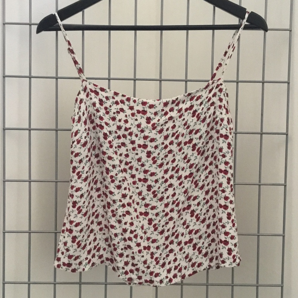 Reformation Red Rose Print Spaghetti Strap Cami - White Base